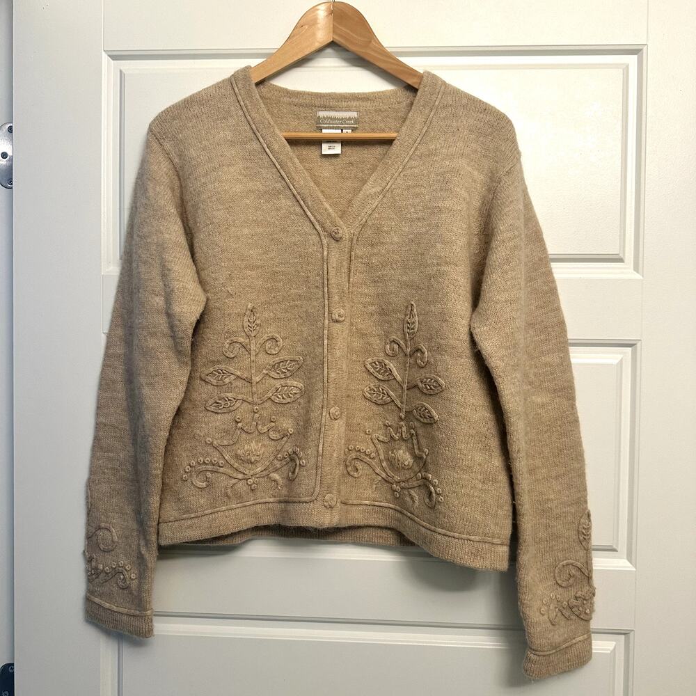 Coldwater Creek Wool Floral Embroidered Cardigan Sz S